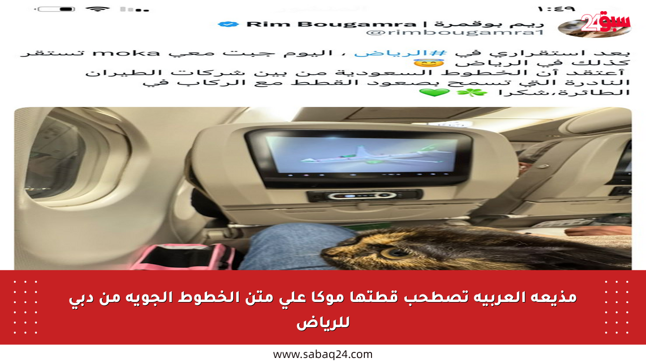 مذيعة العربية تصطحب قطتها موكا على متن الخطوط الجوية من دبي للرياض